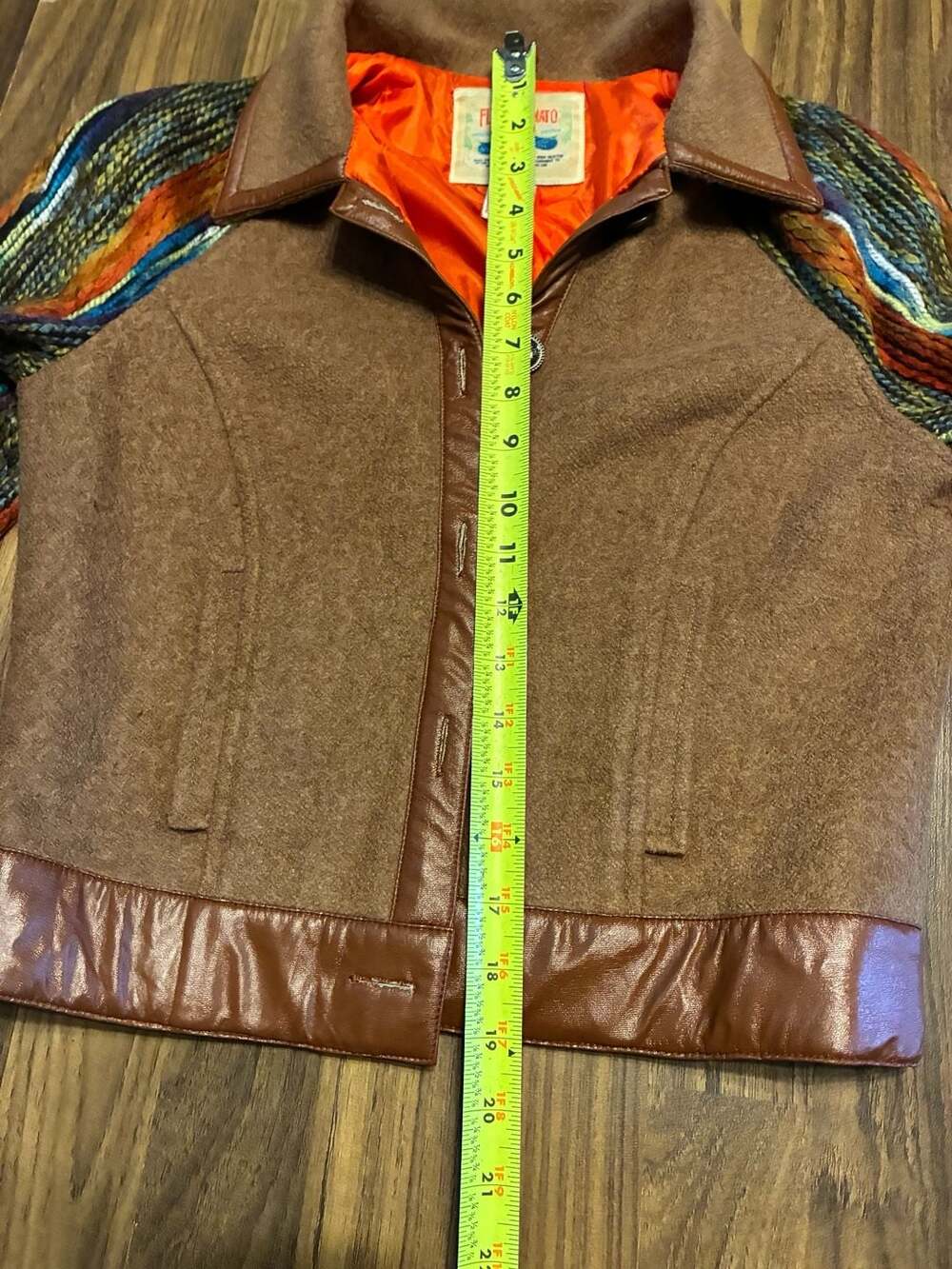 Flying Tomato Boho Mixed Media Wool Blend Jacket with Knit Sleeves and Faux Leat - Picture 5 of 7